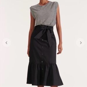 Veronica Beard Black White Striped Long Capri Linen Dress Size M